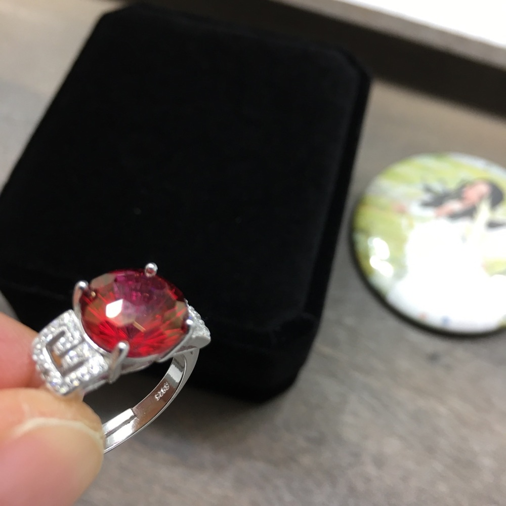 Certified 11.5 CT Red Topaz Ring Necklace Set RARE - Picture 4 of 17